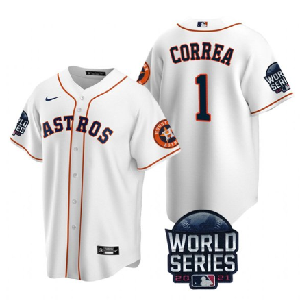 Men's Houston Astros #1 Carlos Correa 2021 White MLB Cool Base Stitched Jersey Men's Houston Astros #1 Carlos Correa 2021 White MLB Cool Base Stitched Jersey